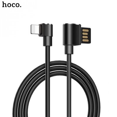 Hoco U37 adatátvitel kábel és töltő (lightning 8 pin, 60cm, 90 fokos, gyorstöltés támogatás) FEKETE