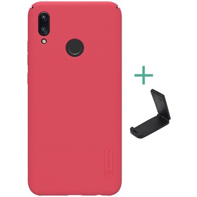 Nillkin Super Frosted műanyag hátlapvédő telefontok (gumírozott, érdes felület + asztali tartó) Piros [Huawei P Smart (2019)]