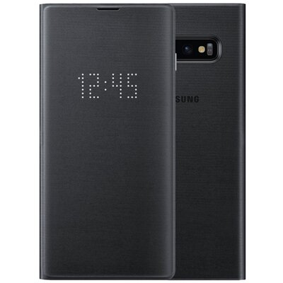 Samsung EF-NG970PBEGWW Telefontok álló (aktív flip, oldalra nyíló, bankkártya tartó, LED kijelző, textil minta) Fekete [Samsung Galaxy S10e (SM-G970)]
