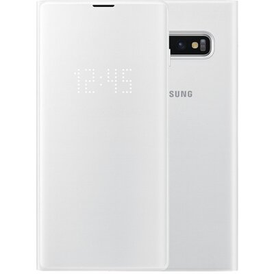 Samsung EF-NG970PWEGWW Telefontok álló (aktív flip, oldalra nyíló, bankkártya tartó, LED kijelző, textil minta) Fehér [Samsung Galaxy S10e (SM-G970)]