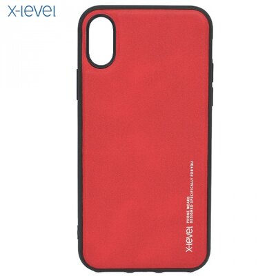 X-LEVEL hátlapvédő telefontok gumi / szilikon (bőr hátlap) Piros [Apple iPhone X 5.8, Apple iPhone XS 5.8]