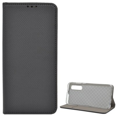 Telefontok álló, bőr hatású (flip, oldalra nyíló, asztali tartó funkció, rombuszminta) Fekete [Huawei P30]