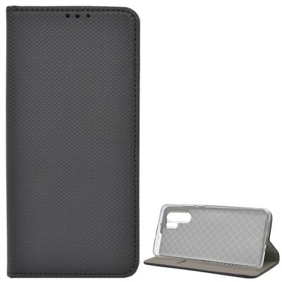 Telefontok álló, bőr hatású (flip, oldalra nyíló, asztali tartó funkció, rombuszminta) Fekete [Huawei P30 Pro]
