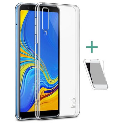 IMAK műanyag hátlapvédő telefontok (közepesen ütésálló + kijelzővédő fólia) Átlátszó [Samsung Galaxy A7 (2018) SM-A750F]