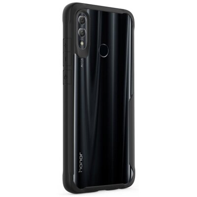 Műanyag hátlapvédő telefontok (szilikon keret, közepesen ütésálló, légpárnás sarok) Fekete [Huawei Honor 10 Lite, Huawei P Smart (2019)]