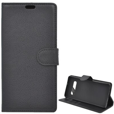 Telefontok álló, bőr hatású (flip, oldalra nyíló, asztali tartó funkció, prémium) Fekete [Samsung Galaxy S10+ Plus (SM-G975)]