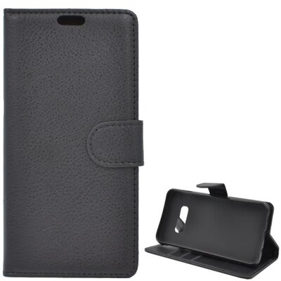 Telefontok álló, bőr hatású (flip, oldalra nyíló, asztali tartó funkció, prémium) Fekete [Samsung Galaxy S10e (SM-G970)]