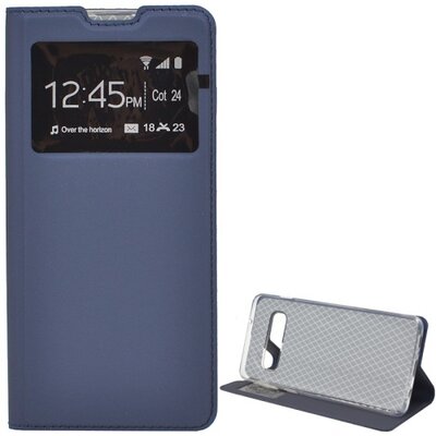 Telefontok álló, bőr hatású (flip, oldalra nyíló, asztali tartó funkció, S-View Cover) SötétKék [Samsung Galaxy S10 (SM-G973)]