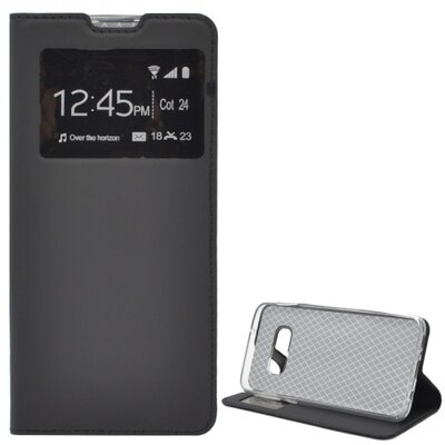 Telefontok álló, bőr hatású (flip, oldalra nyíló, asztali tartó funkció, View Cover) Fekete [Samsung Galaxy S10e (SM-G970)]
