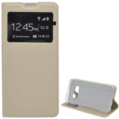 Telefontok álló, bőr hatású (flip, oldalra nyíló, asztali tartó funkció, S-View Cover) Arany [Samsung Galaxy S10e (SM-G970)]