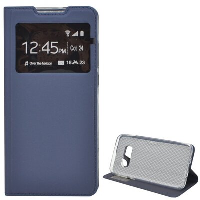 Telefontok álló, bőr hatású (flip, oldalra nyíló, asztali tartó funkció, S-View Cover) SötétKék [Samsung Galaxy S10e (SM-G970)]