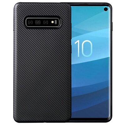 Hátlapvédő telefontok gumi / szilikon (karbon minta) Fekete [Samsung Galaxy S10+ Plus (SM-G975)]