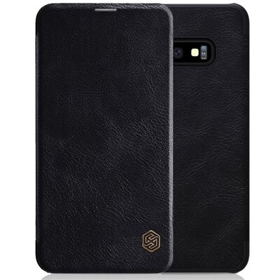Nillkin Qin Telefontok álló, bőr hatású (flip, oldalra nyíló, bankkártya tartó) Fekete [Samsung Galaxy S10e (SM-G970)]