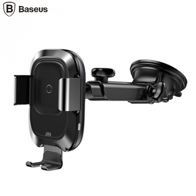 BASEUS (WZXN-B01) autós telefontartó (tapadókorongos, dönthető, teleszkóp, QI Wireless, vezeték nélküli töltés, 10W automata) FEKETE