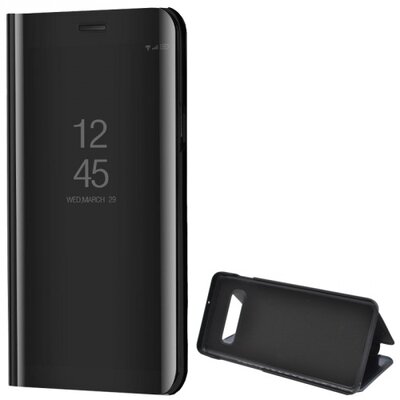 Telefontok álló (aktív flip, oldalra nyíló, asztali tartó funkció, tükrös felület, Mirror View Cover) Fekete [Samsung Galaxy S10+ Plus (SM-G975)]