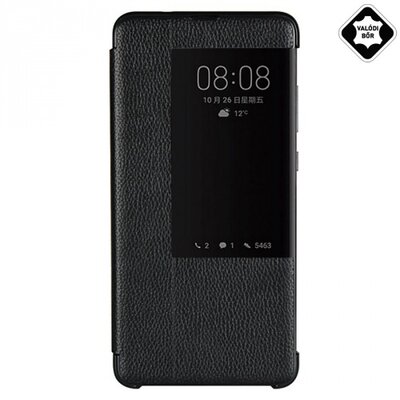 Telefontok álló, valódi bőr (flip, oldalra nyíló, View Window) Fekete [Huawei Mate 20]