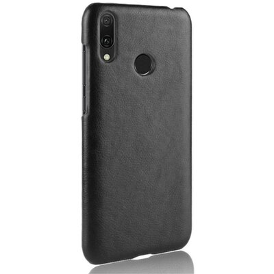 Műanyag hátlapvédő telefontok (bőrbevonat) Fekete [Huawei Y7 (2019)]