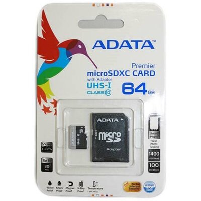Memóriakártya ADATA Premier Micro SDXC UHS-I 64GB (Video Full HD) +SDHC Adapter