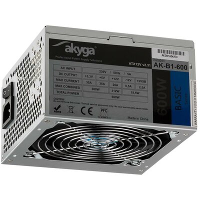 Tápegység - Akyga Basic ATX 600W AK-B1-600 ventilátor 12cm P4 3xSATA PCI-E
