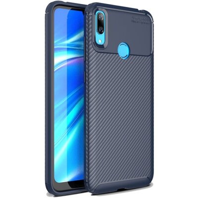 Hátlapvédő telefontok gumi / szilikon (közepesen ütésálló, légpárnás sarok, karbon minta) Kék [Huawei Y7 (2019)]