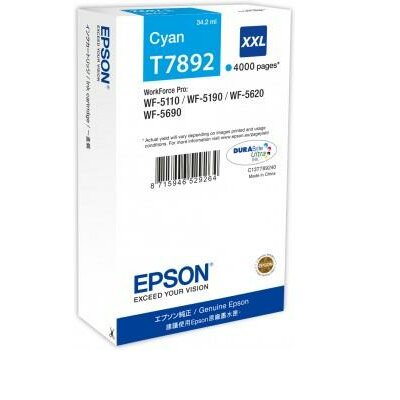 Tintapatron Epson cyan T7892, 34 ml, WF-5110DW/WF-5190DW/WF-5620DWF/WF-5690DWF