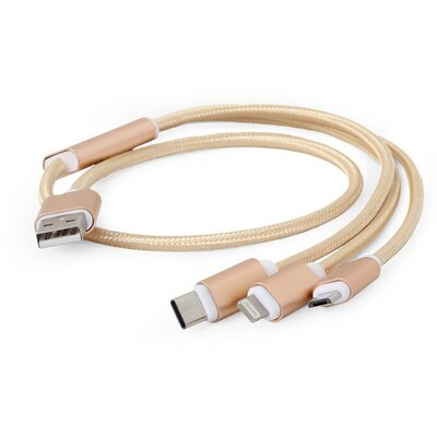 Gembird USB charging combo 3-in-1 kábel, gold, 1m