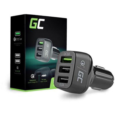 Green Cell Autós töltő 3xUSB gyorstöltéssel Quick Charge 3.0