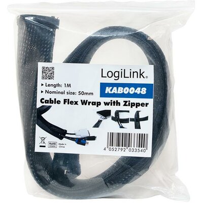 LOGILINK - rugalmas kábelrendező, zippzárral, fekete, 1m