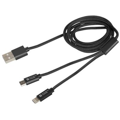 Extreme Media kábel microUSB+ Lightning to USB (M), 1m, Black