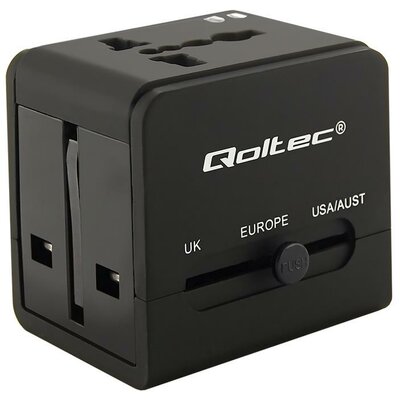 Qoltec Worldwide utazó adapter, 10.5W, 5V, 2.1A, 2 x USB