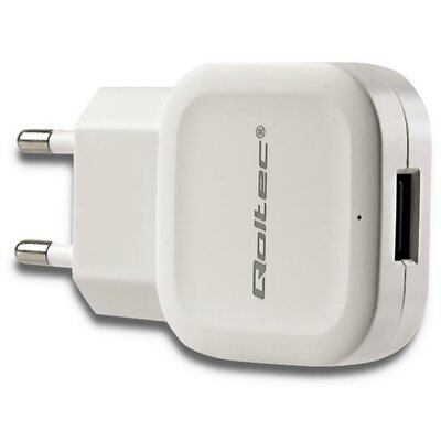 Qoltec hálózati töltő adapter, 12W, 5V, 2.4A, USB, Fehér