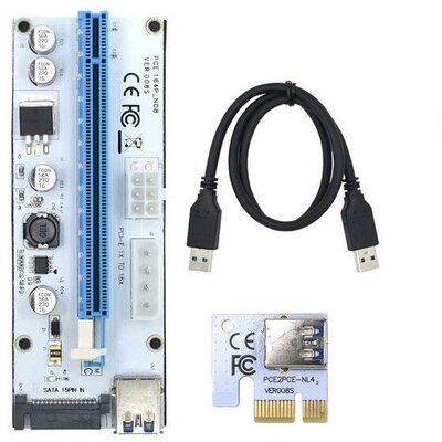 Qoltec Riser PCi-E 1x - 16x, USB 3.0, 008S, Universal, SATA, MOLEX, PCI-E