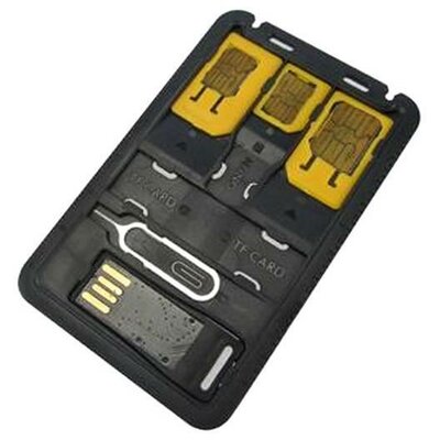 Techly adapter szett: SIM kártya, nano-SIM, Micro-SIM + MicroSD olvasó + kulcs