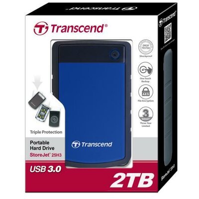 Külső merevlemez, HDD - External HDD Transcend 25H3B 2.5" 2TB USB3, Triple shock protection system