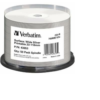 Verbatim CD-R [ spindle 50, 700MB, 52x, WIDE SILVER INKJET PRINTABLE NON ID ]
