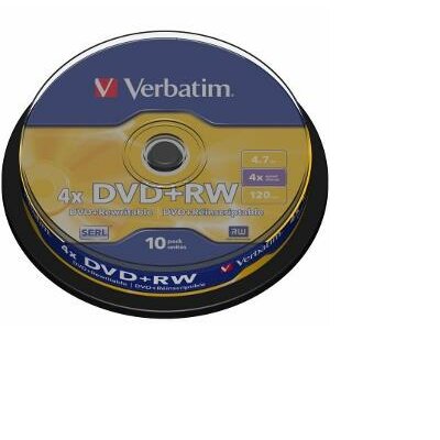 Verbatim DVD+RW lemez, henger dobozban, 10 db, 4.7GB, 4x