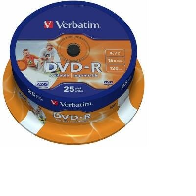 Verbatim DVD-R lemez, henger dobozban, 25 db, 4.7GB, 16x, Wide nyomtatható