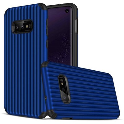Műanyag hátlapvédő telefontok (gumi / szilikon belső, közepesen ütésálló, csíkos, domborminta) Kék [Samsung Galaxy S10e (SM-G970)]