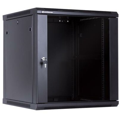 Linkbasic fali rack szekrény 19" 15U 600x600mm fekete (üveg előlapi ajtóval)