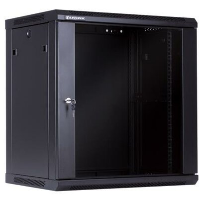 Linkbasic fali rack szekrény 19" 15U 600x450mm fekete (üveg előlapi ajtóval)