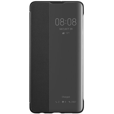 Huawei 51992860 Telefontok álló, bőr hatású (aktív flip, oldalra nyíló, S-View Cover) Fekete [Huawei P30]