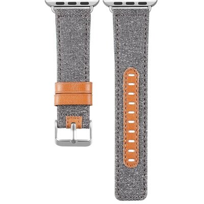 Pótszíj (textil, valódi bőr) SZÜRKE - Apple Watch Series 1 / 2 / 3 / 4 38mm / 40mm