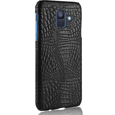 Műanyag hátlapvédő telefontok (bőrbevonat, krokodilbőr minta) Fekete [Samsung Galaxy A6 (2018) SM-A600F]
