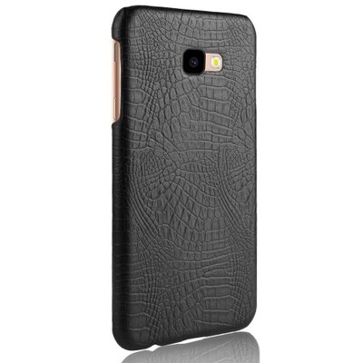 Műanyag hátlapvédő telefontok (bőrbevonat, krokodilbőr minta) Fekete [Samsung Galaxy J4+ Plus (J415F)]