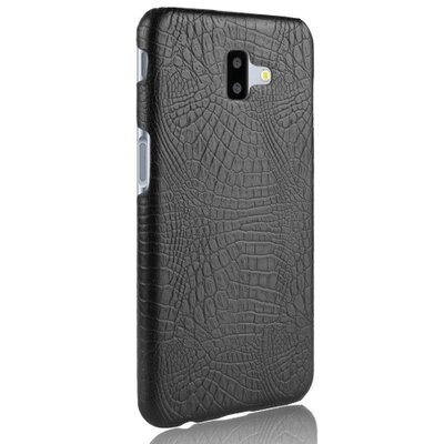 Műanyag hátlapvédő telefontok (bőrbevonat, krokodilbőr minta) Fekete [Samsung Galaxy J6+ Plus (J610F)]