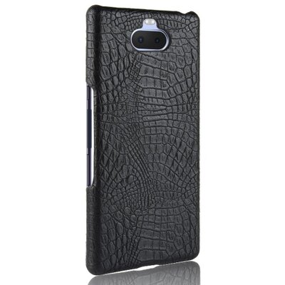 Műanyag hátlapvédő telefontok (bőrbevonat, krokodilbőr minta) Fekete [Sony Xperia 10+ Plus (L4213)]