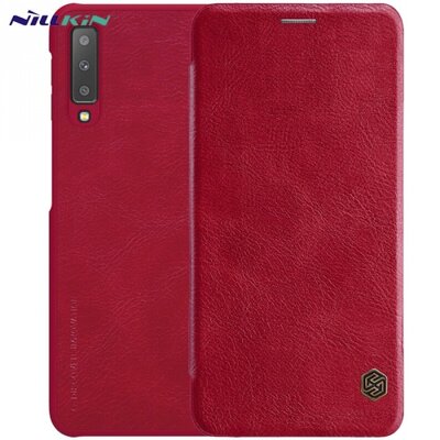 Nillkin Qin Telefontok álló, bőr hatású (flip, oldalra nyíló, bankkártya tartó) Piros [Samsung Galaxy A7 (2018) SM-A750F]