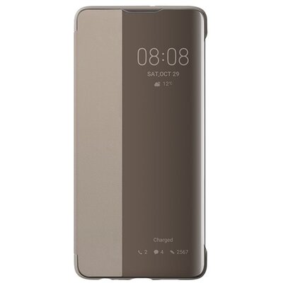 Huawei 51992864 Telefontok álló, bőr hatású (aktív flip, oldalra nyíló, S-View Cover) Barna [Huawei P30]