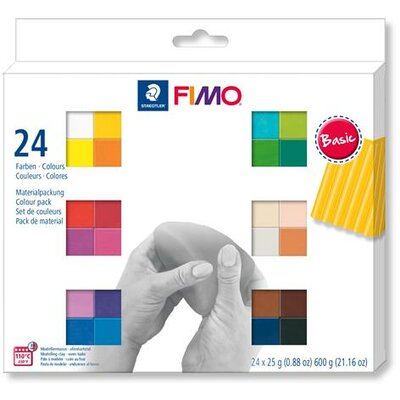 Gyurma, készlet, 24x25g, égethető, FIMO "Soft Basic", 24 különböző szín