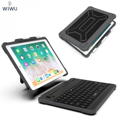 WIWU műanyag Tablet védőtok (gumi / szilikon belső, közepesen ütésálló, bluetooth billentyűzet,MFi Apple engedélyes) SZÜRKE [Apple IPAD 9.7 (2017) , Apple IPAD 9.7 (2018)]